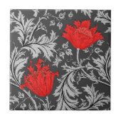 William Morris Anemone、Gray/Gray/Red タイル (正面)