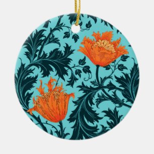 William Morris Anemone、Indigo Blue、Coral セラミックオーナメント