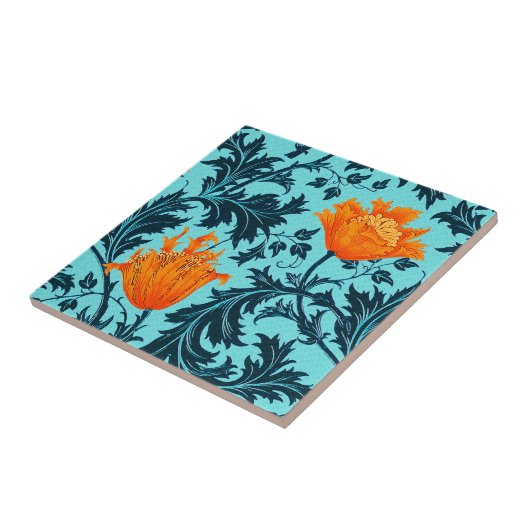 William Morris Anemone、Indigo Blue、Coral タイル (側面)
