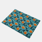 William Morris Anemone、Indigo Blue、Coral ドアマット (アングル)