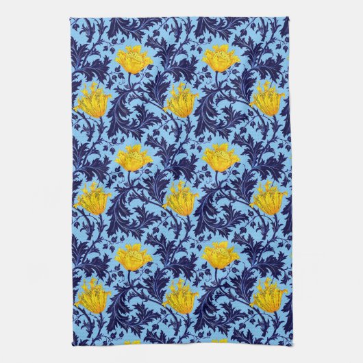 William Morris Anemone, Navy, Sky Blue and Yellow キッチンタオル (縦)