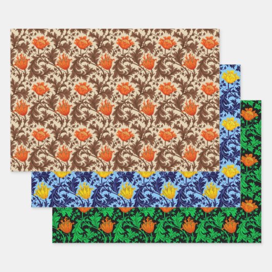 William Morris Anemone、Rust、金ゴールド、Black ラッピングペーパーシート (セット)