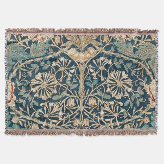 William Morris Antique Honeysuckle Floral スローブランケット (正面)