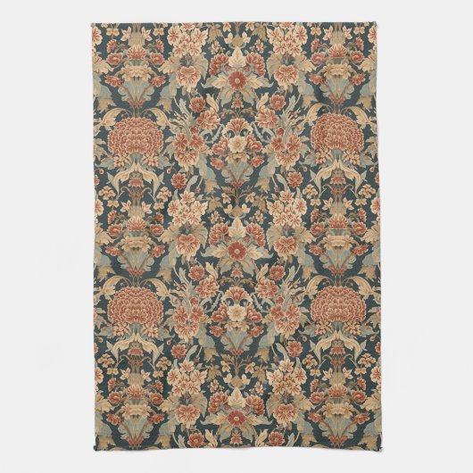 William Morris Antique Honeysuckle Floral Pattern キッチンタオル (縦)