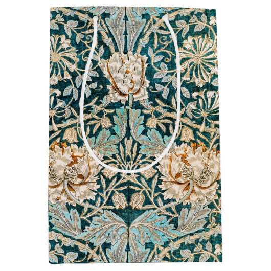 William Morris Antique Honeysuckle Floral Pattern ミディアムペーパーバッグ (正面)