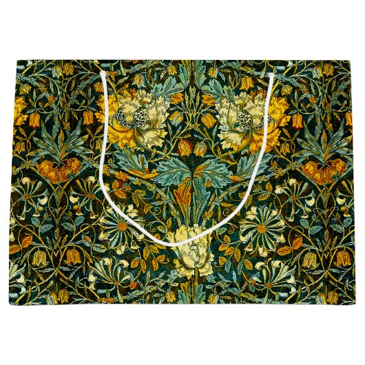 William Morris Antique Honeysuckle Floral Pattern ラージペーパーバッグ (正面)