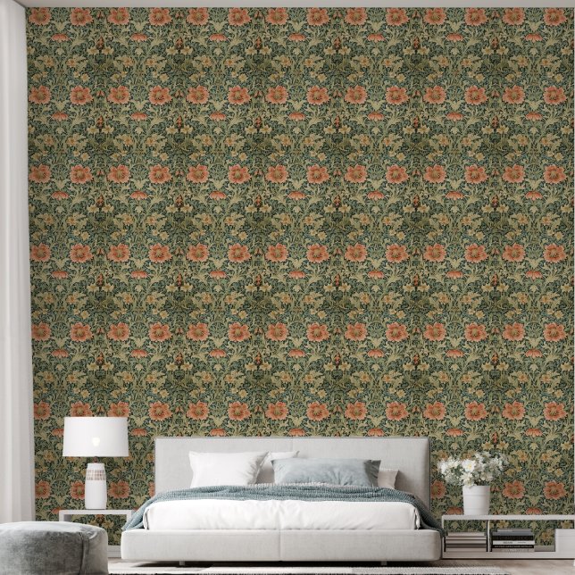 William Morris Antique Honeysuckle Floral Pattern 壁紙 (寝室)