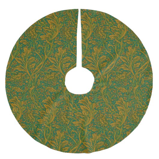 William Morris Arcadia Floral Pattern Green Golden ブラッシュドポリエステルツリースカート (正面)