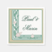 William Morris Art Deco Floral Green Vines スタンダードカクテルナプキン (正面)