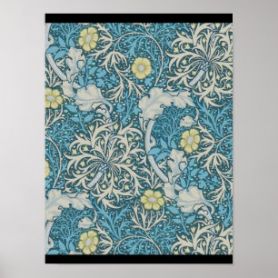 William Morris,art nouveau pattern, seaweed,blue,f ポスター