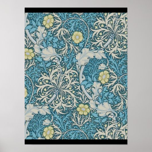 William Morris,art nouveau pattern, seaweed,blue,f ポスター (正面)