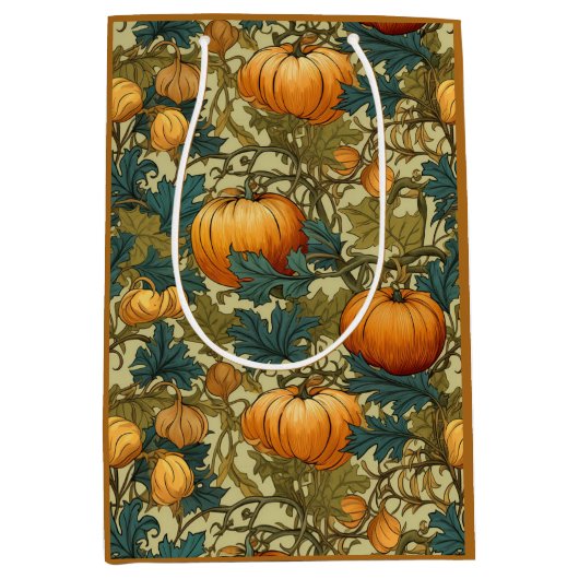 William Morris Autumn Pumpkin Patch ミディアムペーパーバッグ (正面)