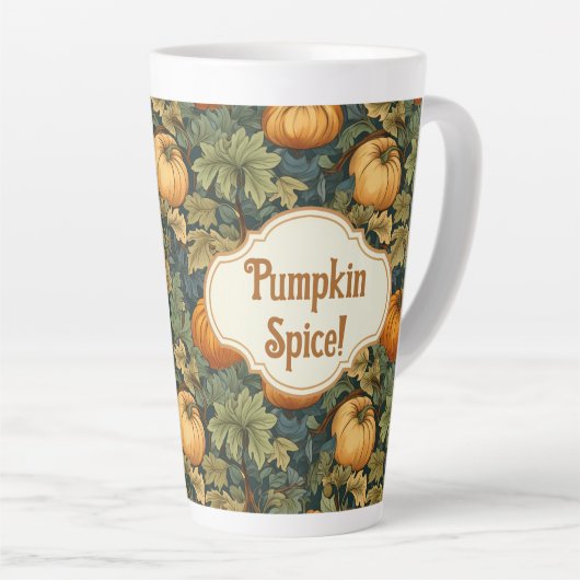 William Morris Autumn Pumpkin Spice Personalized  カフェラテマグ (右アングル)