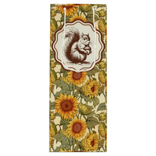 William Morris Autumn Sunflowers Squirrel ワインギフトバッグ (正面)