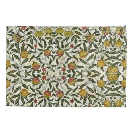 William Morris Beautiful Fruit Foliage Flowers Red 枕カバー (裏面-左)