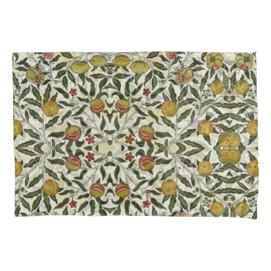 William Morris Beautiful Fruit Foliage Flowers Red 枕カバー (正面左)