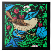 William Morris Bird & Flower Tile,青と黒 タイル (正面)