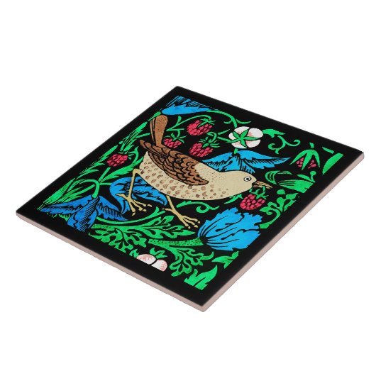William Morris Bird & Flower Tile,青と黒 タイル (側面)