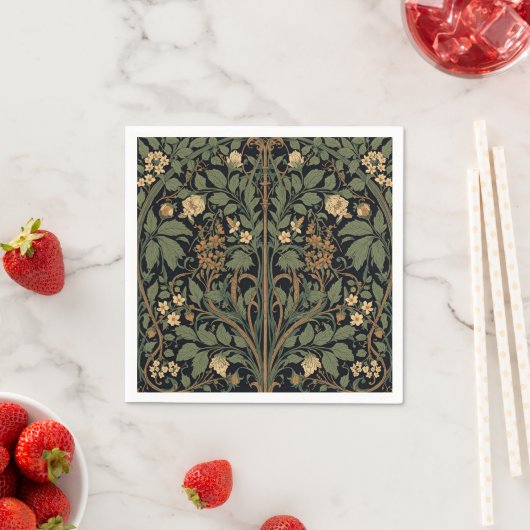 William Morris Blackthorn Floral Art Nouveau スタンダードカクテルナプキン (インサイチュ)