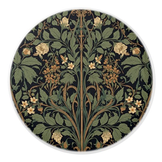 William Morris Blackthorn Floral Art Nouveau セラミックノブ (正面)