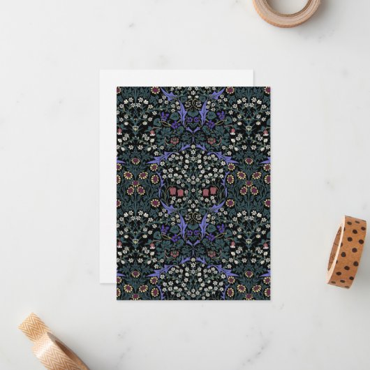 William Morris Blackthorn Victorian Botanical ノートカード (正面/裏面インサイチュ)