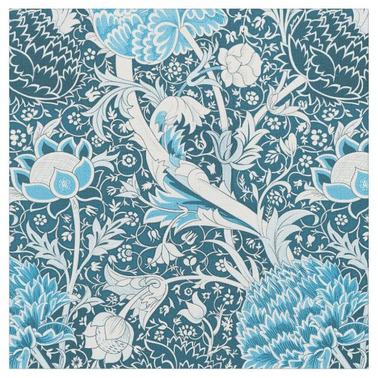William Morris Blue Floral Pattern Pre-Raphaelites ファブリック (クローズアップ)