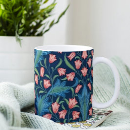 William Morris Blue Green Pink Floral Pattern コーヒーマグカップ