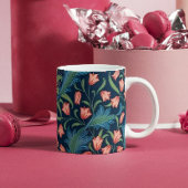 William Morris Blue Green Pink Floral Pattern コーヒーマグカップ