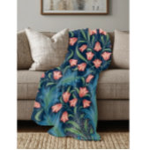 William Morris Blue Green Pink Floral Pattern フリースブランケット