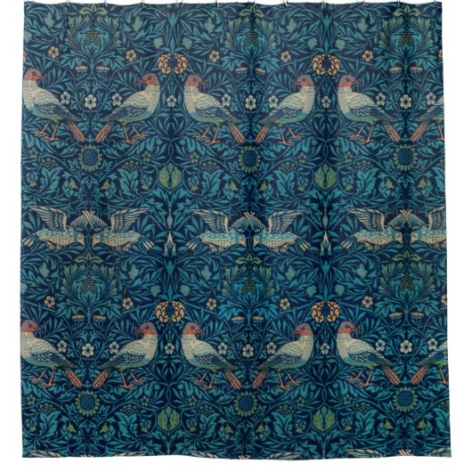 William Morris Blue Pattern著「鳥」 シャワーカーテン (正面)