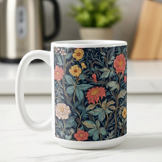 William Morris Blue Teal Arts & Crafts Floral コーヒーマグカップ