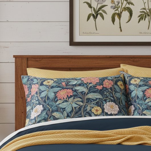 William Morris Blue Teal Arts & Crafts Floral 枕カバー