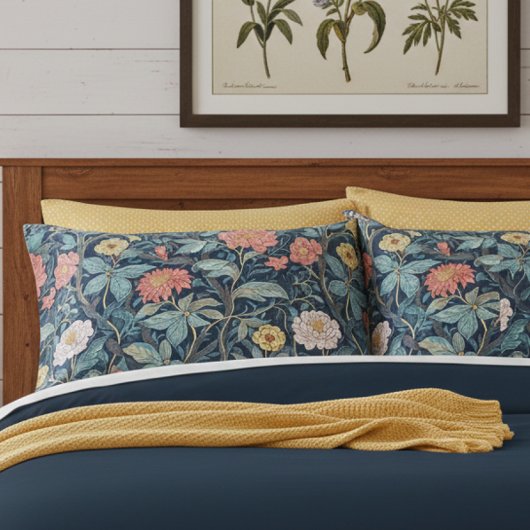 William Morris Blue Teal Arts & Crafts Floral 枕カバー