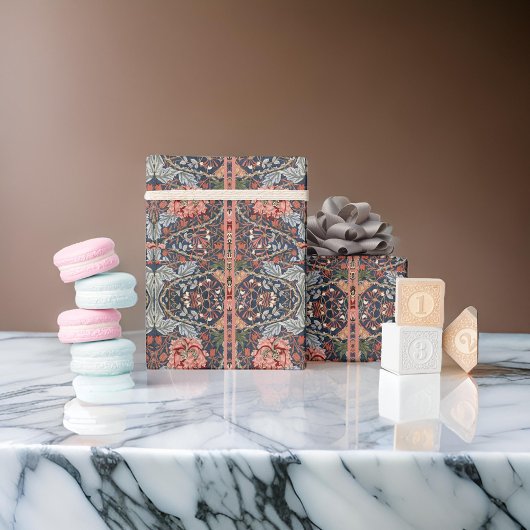 William *Morris Blue Thistle Pink Motifs ラッピングペーパー