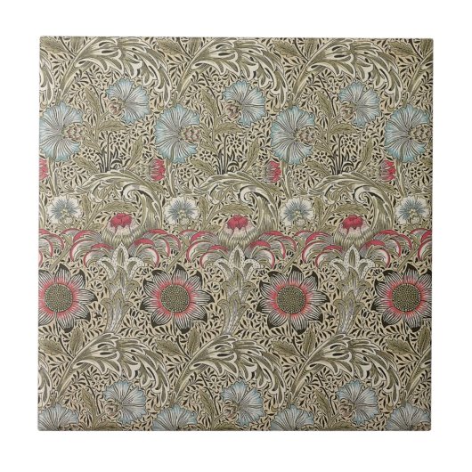 William * Morris Botanicalブルーホワイトベージュピンク タイル (正面)
