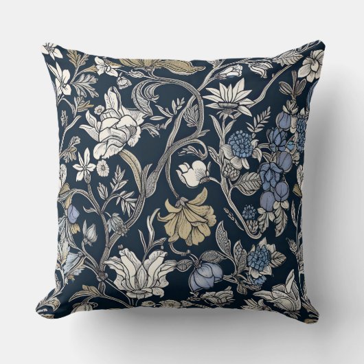 William Morris Botanical Damask Pattern クッション (正面)