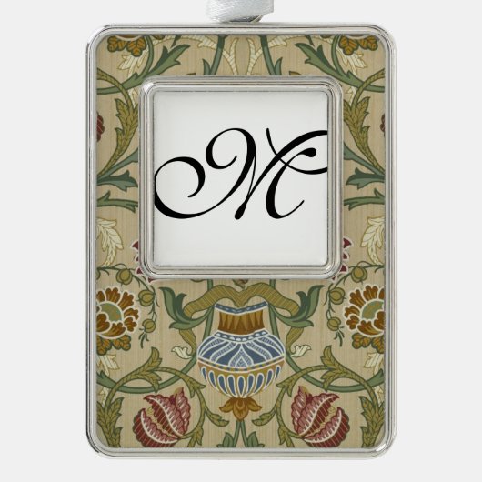 William Morris Brocadeフローラ壁紙パターン シルバープレートフレームオーナメント (正面)