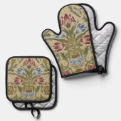 William Morris Brocadeフローラ壁紙パターン 鍋つかみ&鍋敷きセット (正面/裏面)