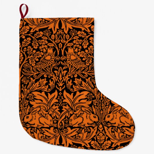 William Morris Brother Rabbit Rust Black Pattern ラージクリスマスストッキング (正面)