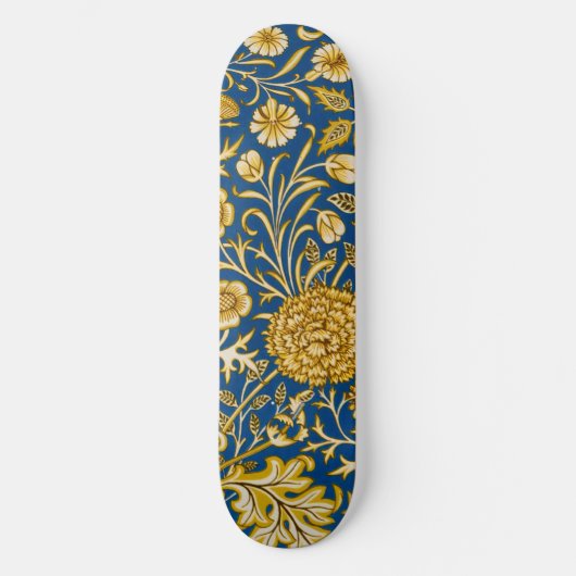 William Morris Cherwell Floral Pattern Blue スケートボード (正面)