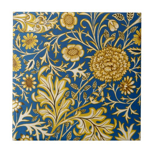 William Morris Cherwell Floral Pattern Blue タイル (正面)