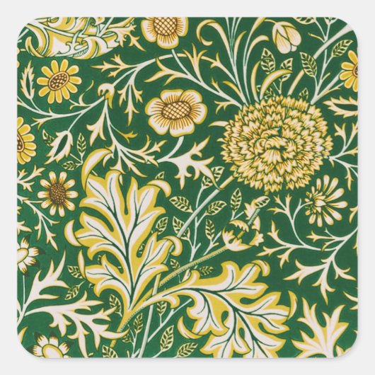 William Morris Cherwell Floral Pattern Green スクエアシール (正面)