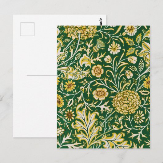 William Morris Cherwell Floral Pattern Green ポストカード (正面/裏面)