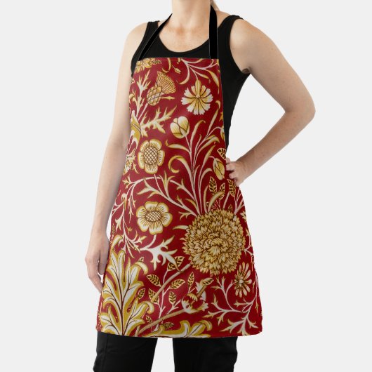William Morris Cherwell Floral Pattern Red エプロン (インサイチュ)