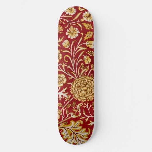 William Morris Cherwell Floral Pattern Red スケートボード (正面)
