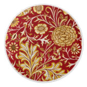 William Morris Cherwell Floral Pattern Red セラミックノブ (正面)