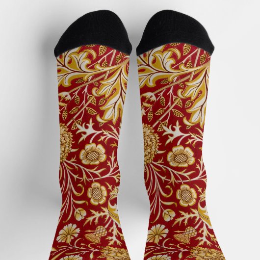 William Morris Cherwell Floral Pattern Red ソックス (上部)