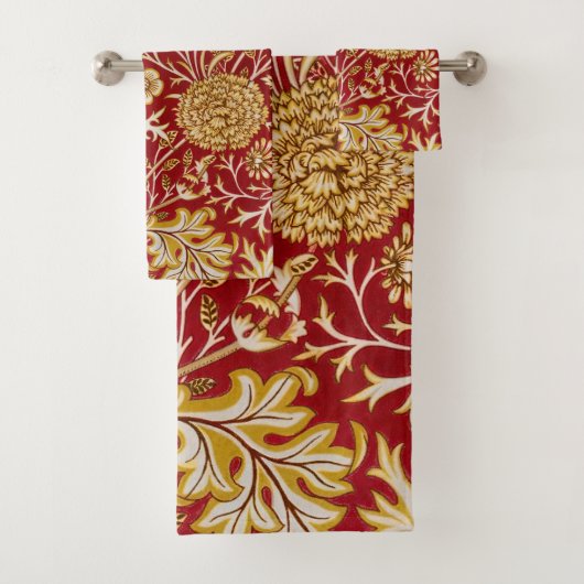 William Morris Cherwell Floral Pattern Red バスタオルセット (インサイチュ)