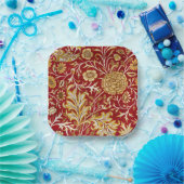 William Morris Cherwell Floral Pattern Red ペーパープレート (パーティー)