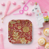 William Morris Cherwell Floral Pattern Red ペーパープレート (パーティー)